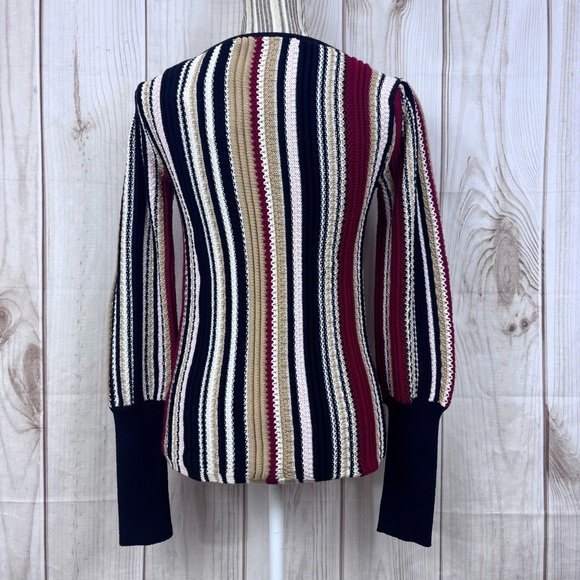 Marie Oliver Knit Sweater Striped Ribbed Cuffs Boat Neck Multi-Color Size Small - Picture 3 of 15